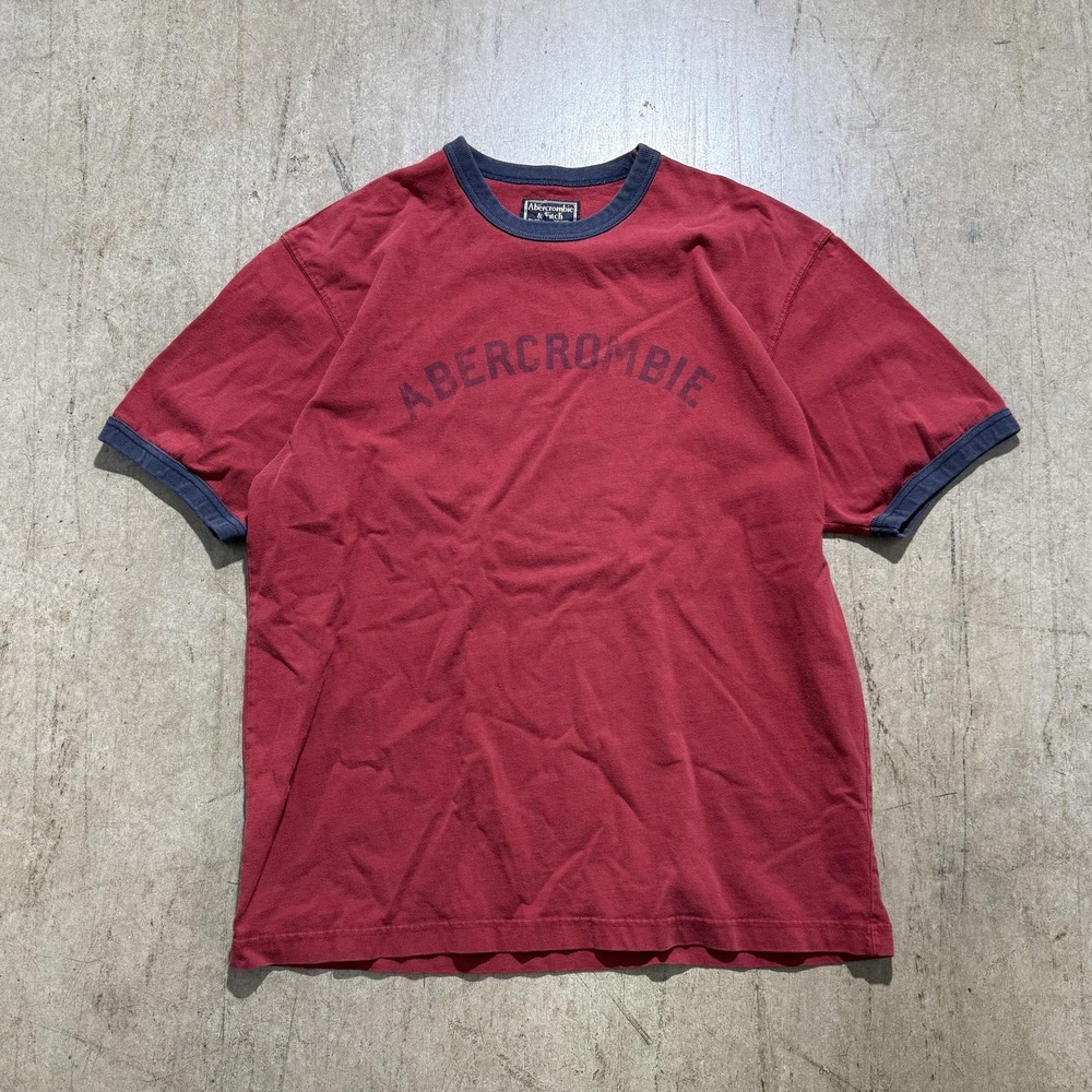 Abercrombie & Fitch Shirt Mens Large Red Ringer Logo Graphic Tee Crewneck